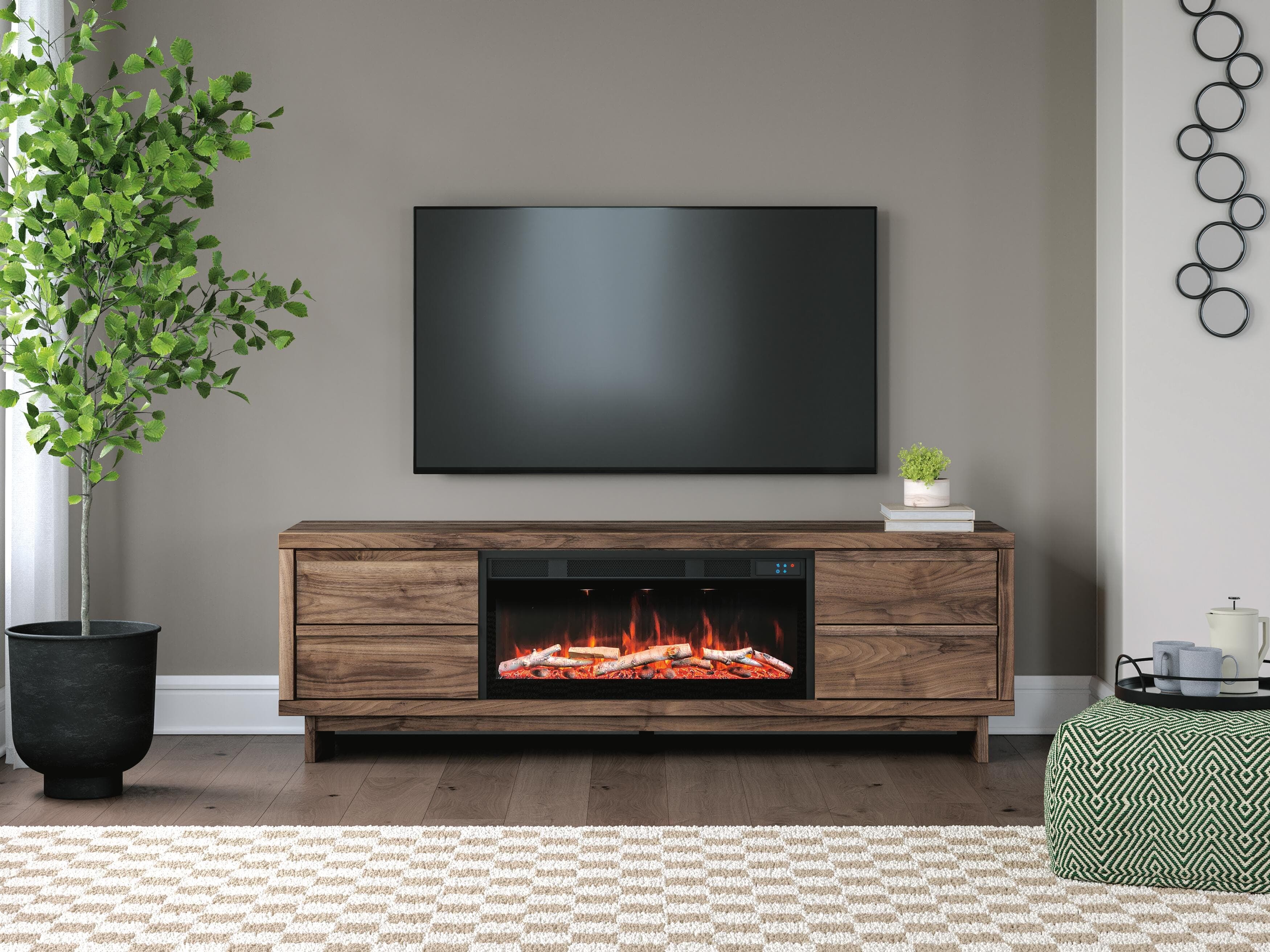Zadilyn 72" TV Stand with Electric Fireplace — Brown/Beige — view 2