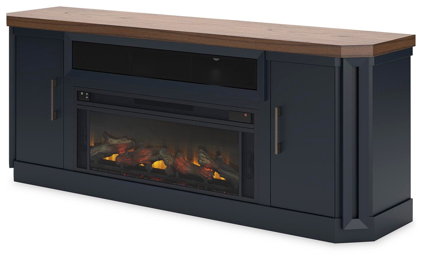 Landocken 83" TV Stand with Electric Fireplace — Blue & Brown/Beige — view 3