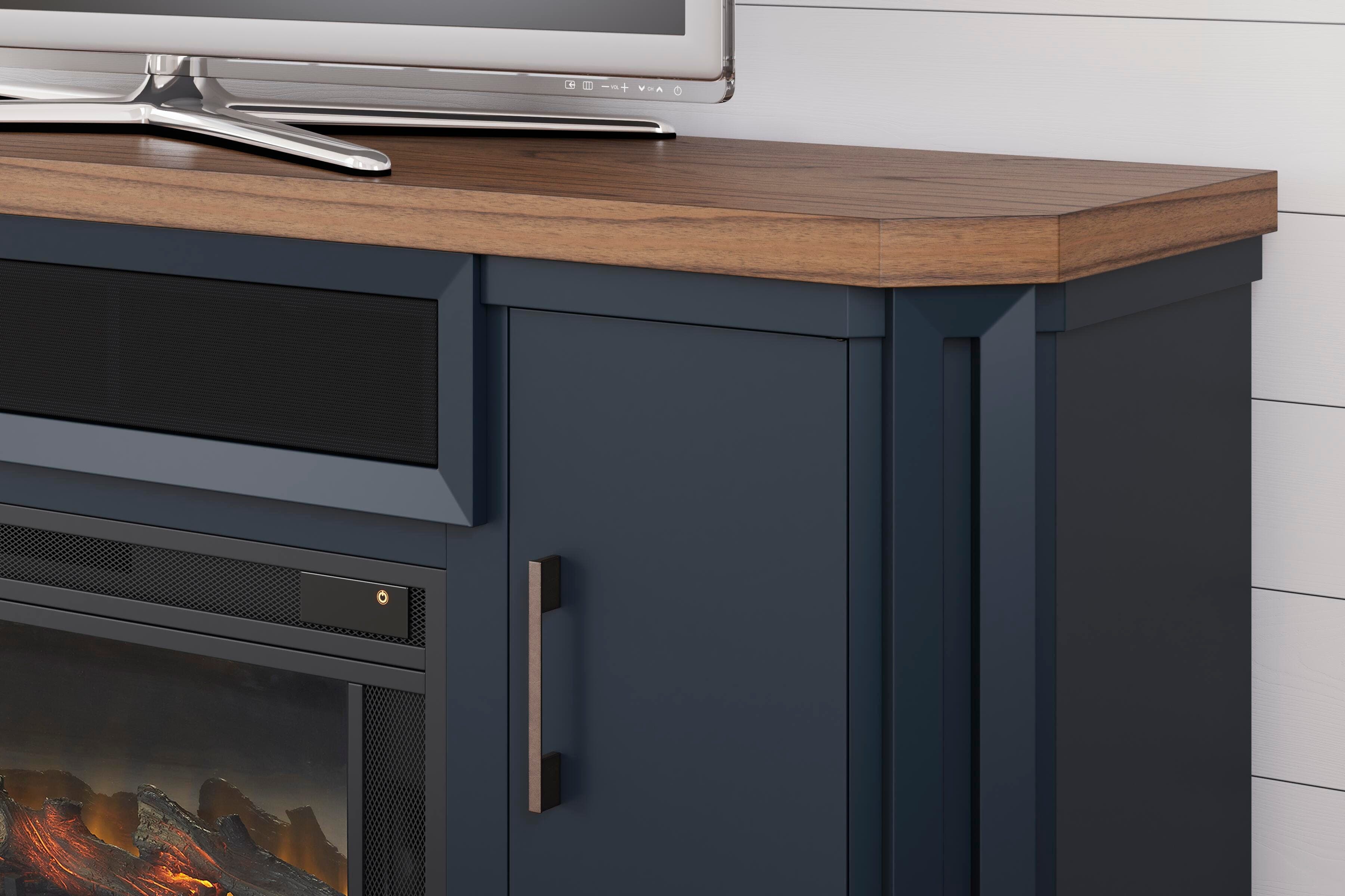 Landocken 83" TV Stand with Electric Fireplace — Blue & Brown/Beige — view 5