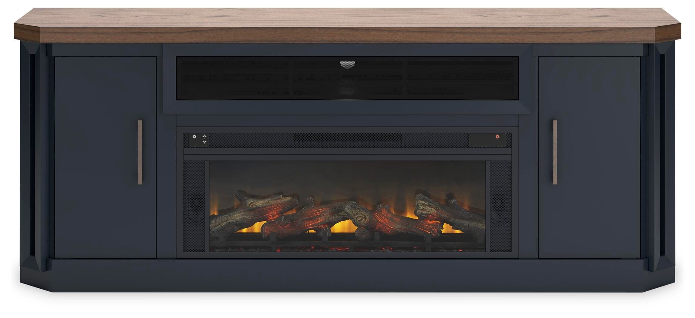 Landocken 83" TV Stand with Electric Fireplace — Blue & Brown/Beige — view 4
