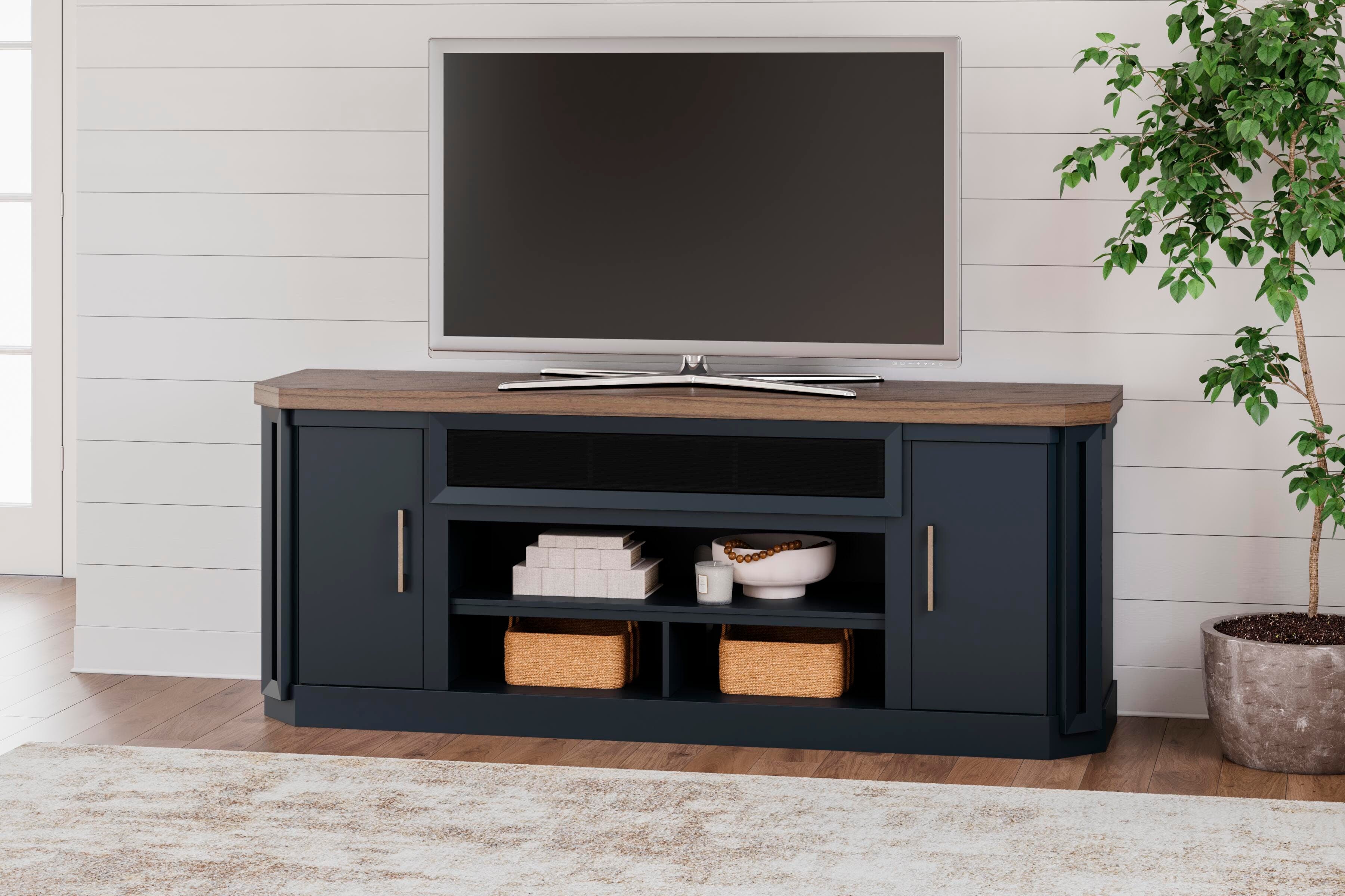 Landocken 83" TV Stand — Blue & Brown/Beige — view 2