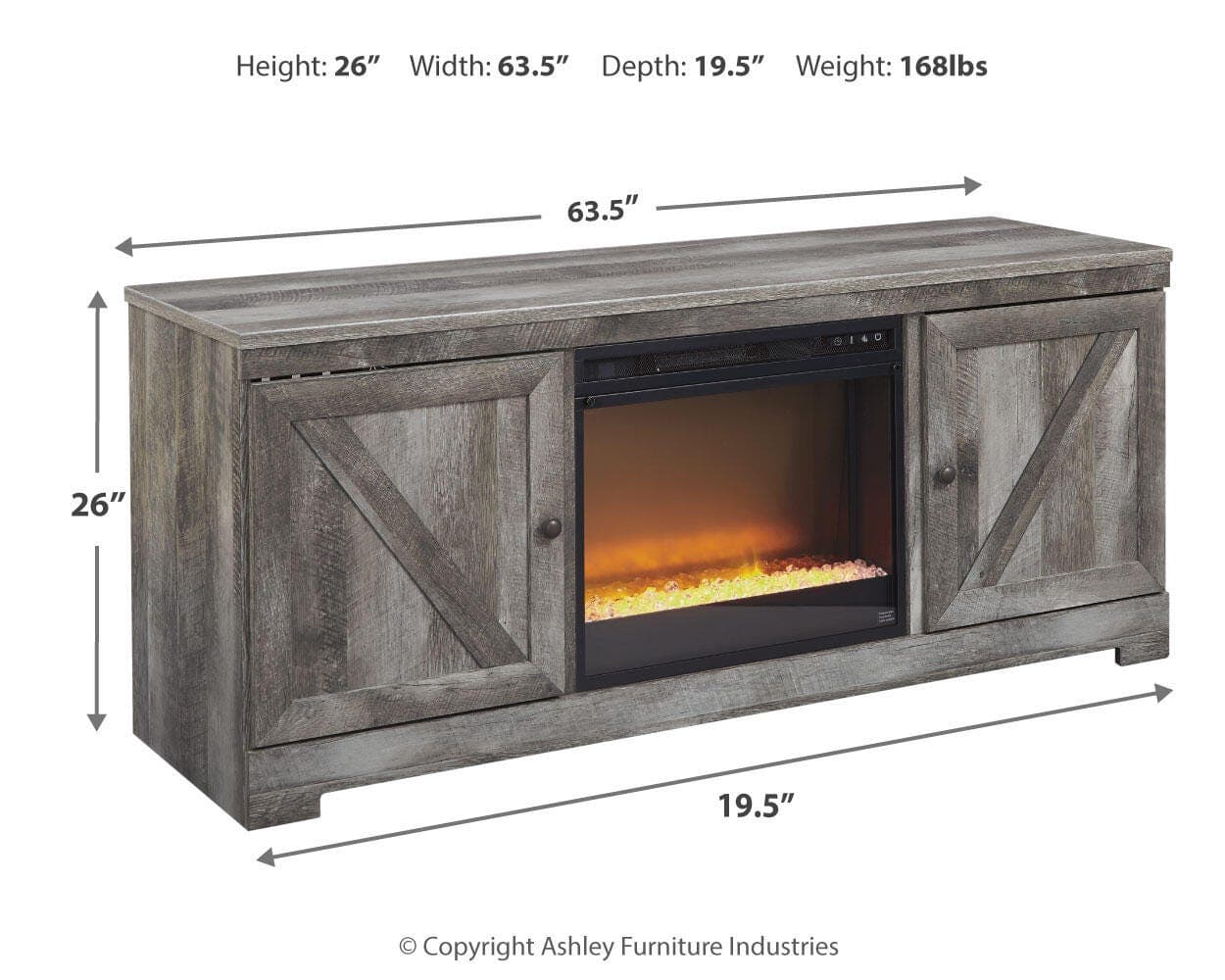 Wynnlow 63" TV Stand with Electric Fireplace — Black/Gray — view 4