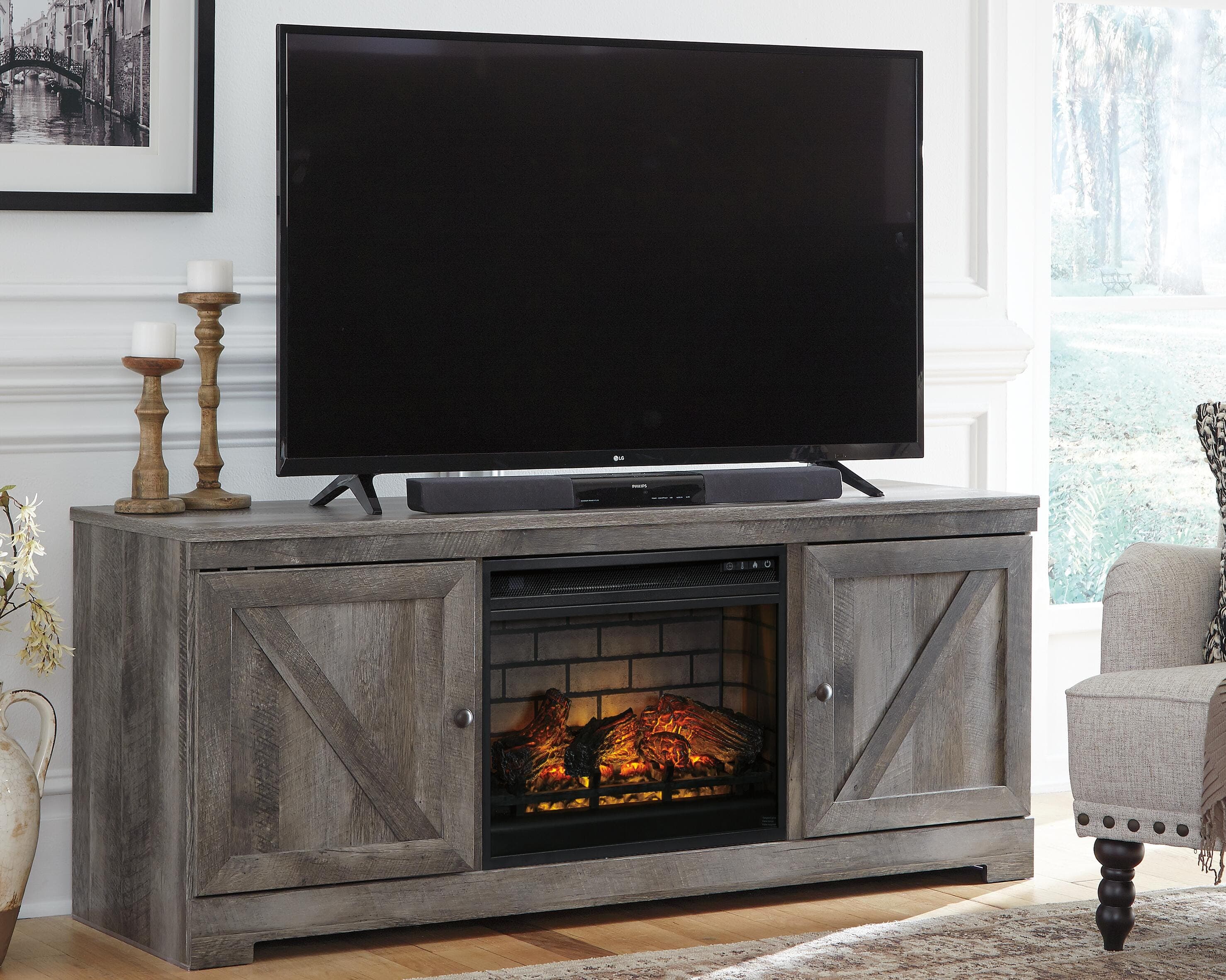 Wynnlow 63" TV Stand with Electric Fireplace — Black/Gray — view 2