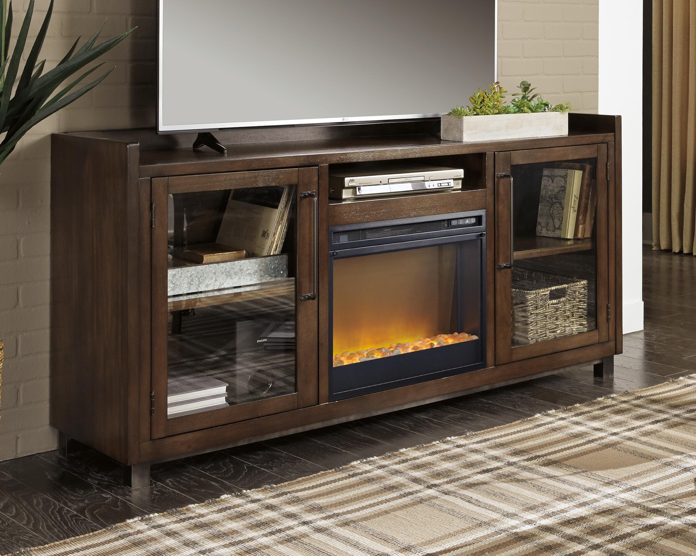 Starmore 70" TV Stand with Electric Fireplace — Brown/Beige — view 2
