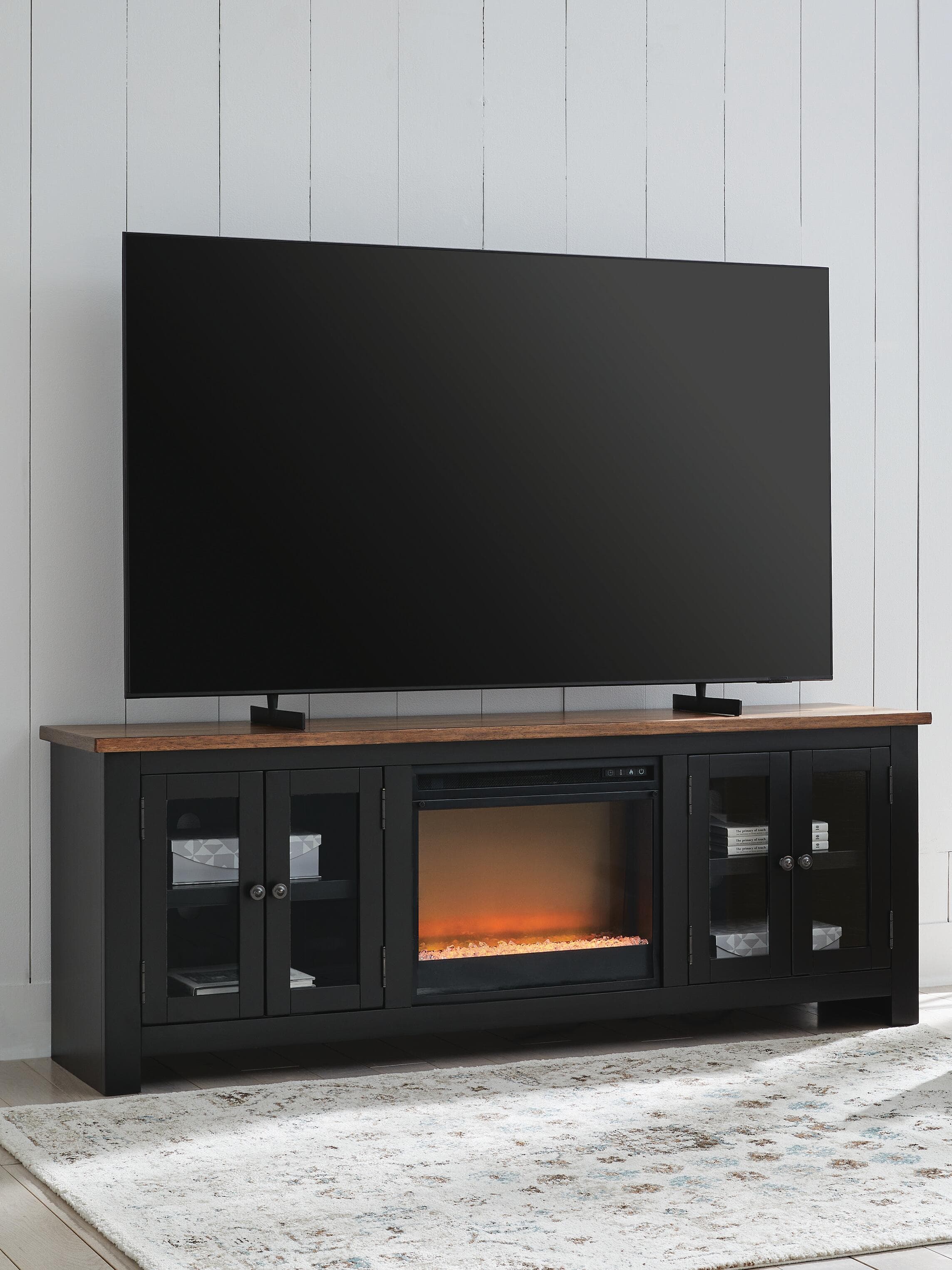 Wildenauer 76" TV Stand with Electric Fireplace — Brown/Black — view 2
