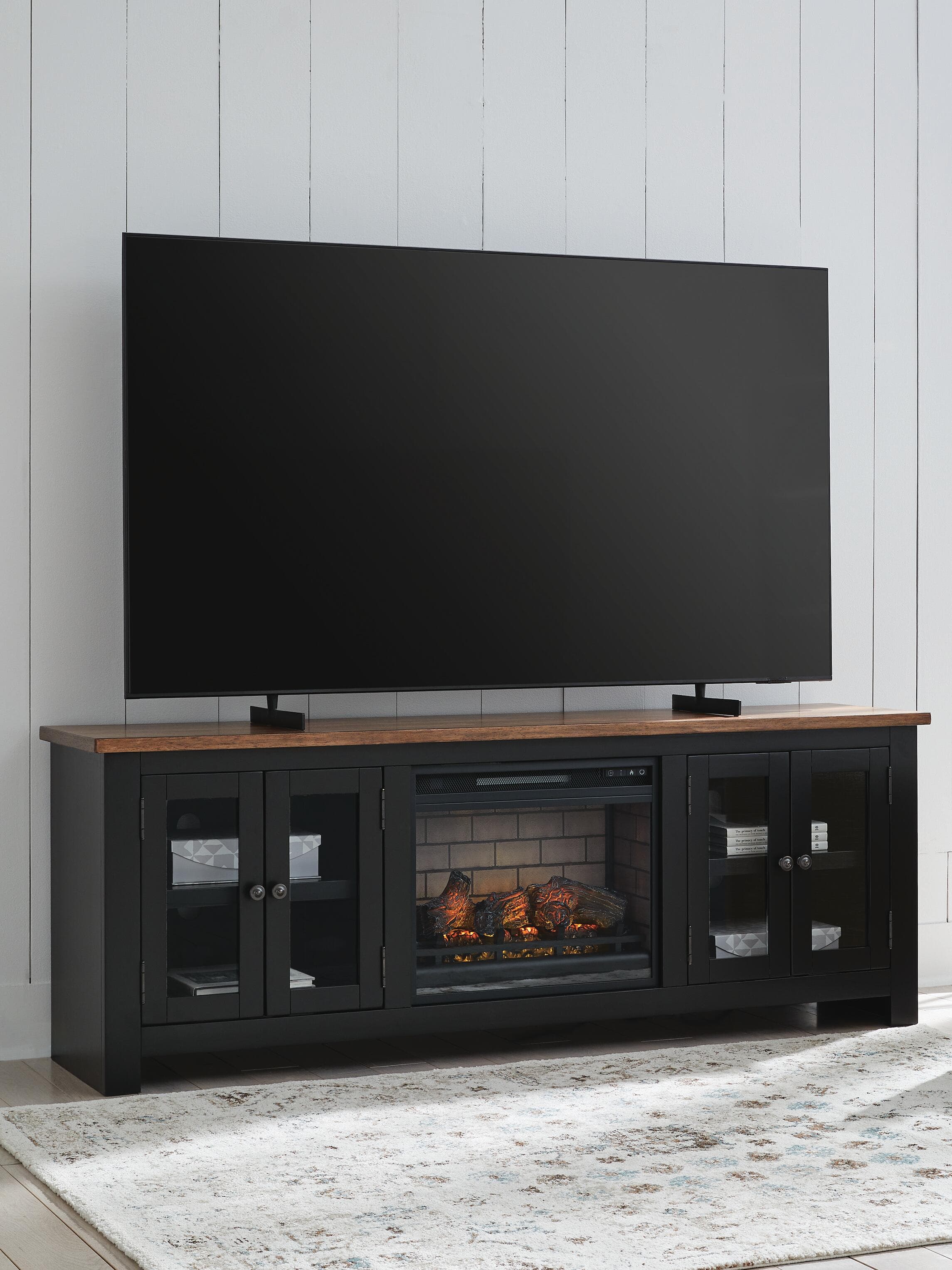 Wildenauer 76" TV Stand with Electric Fireplace — Brown/Black — view 2