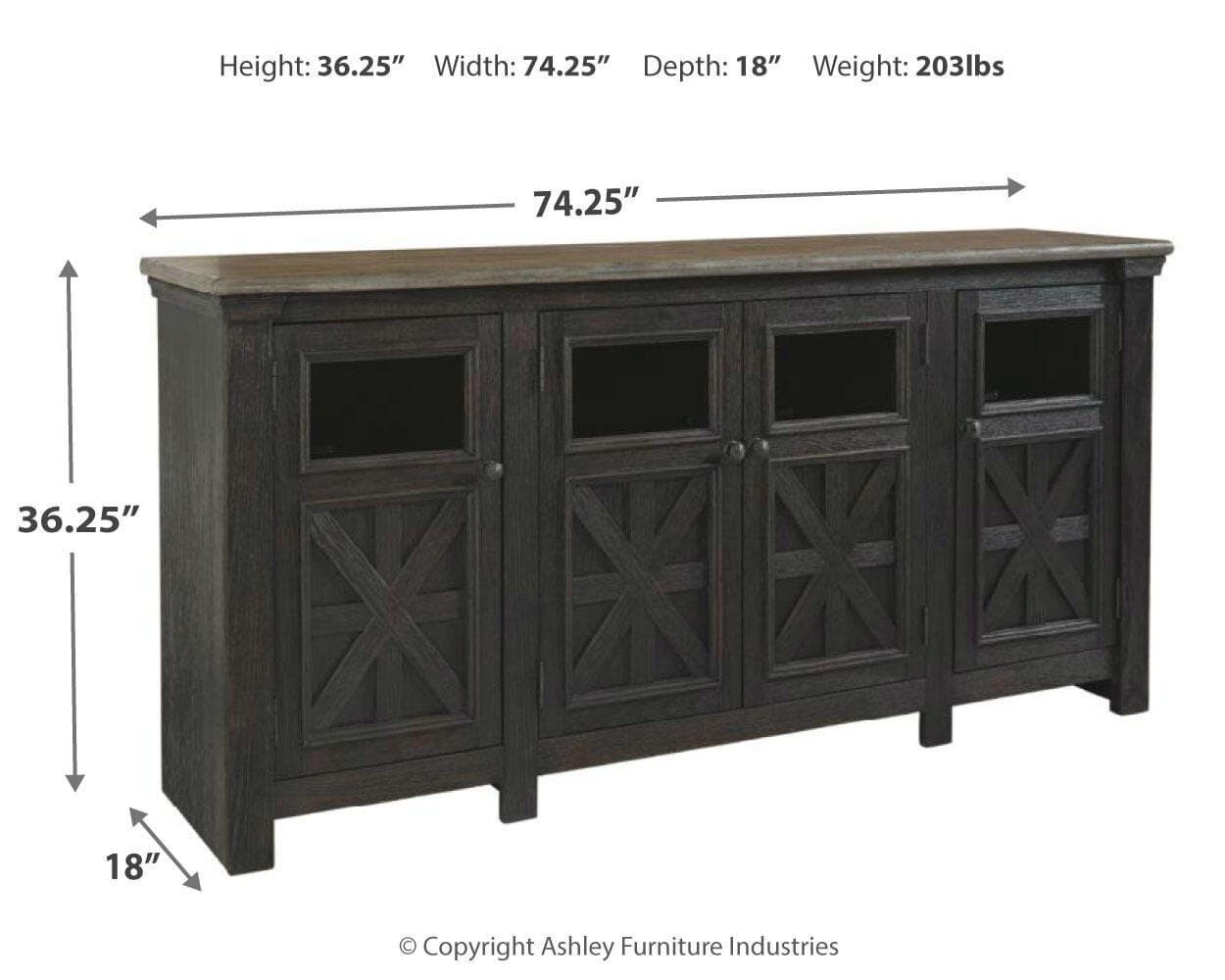 Tyler Creek 74" TV Stand — Black/Gray — view 4