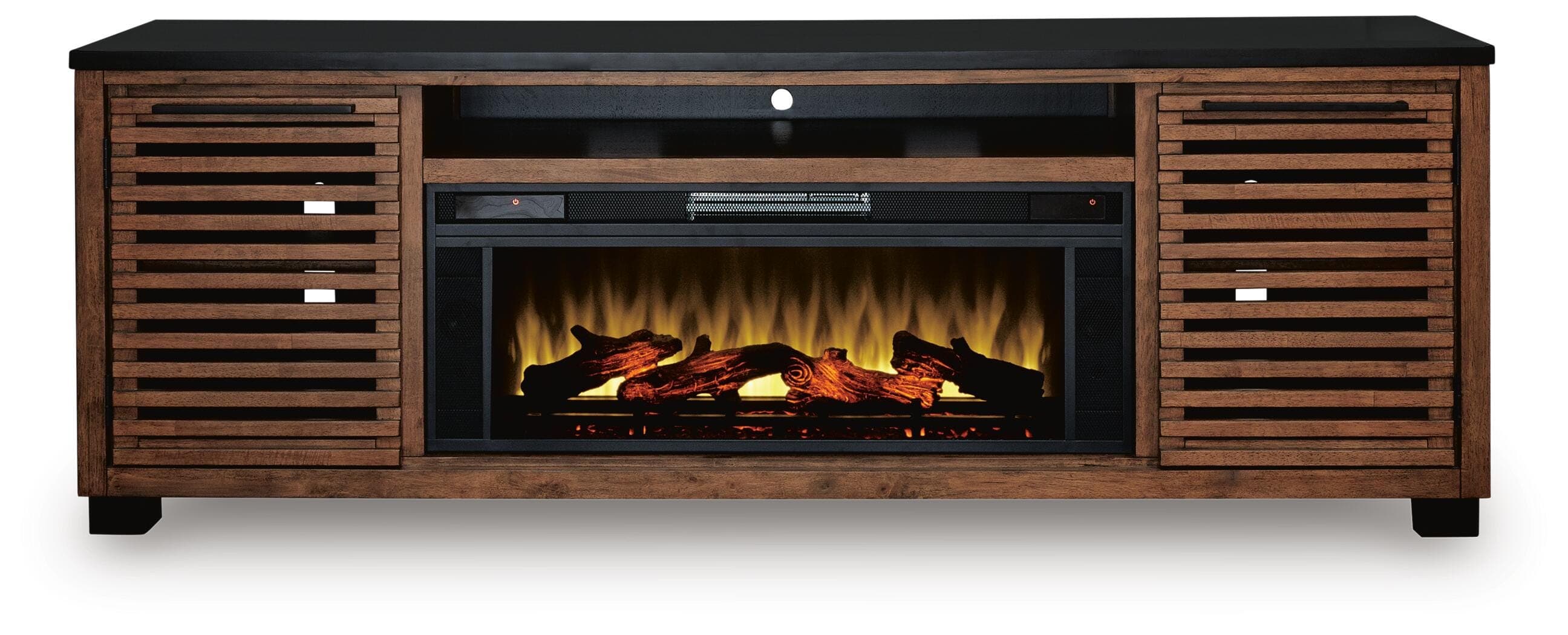 Kallari 84" TV Stand with Electric Fireplace — Warm Brown/Black — view 3
