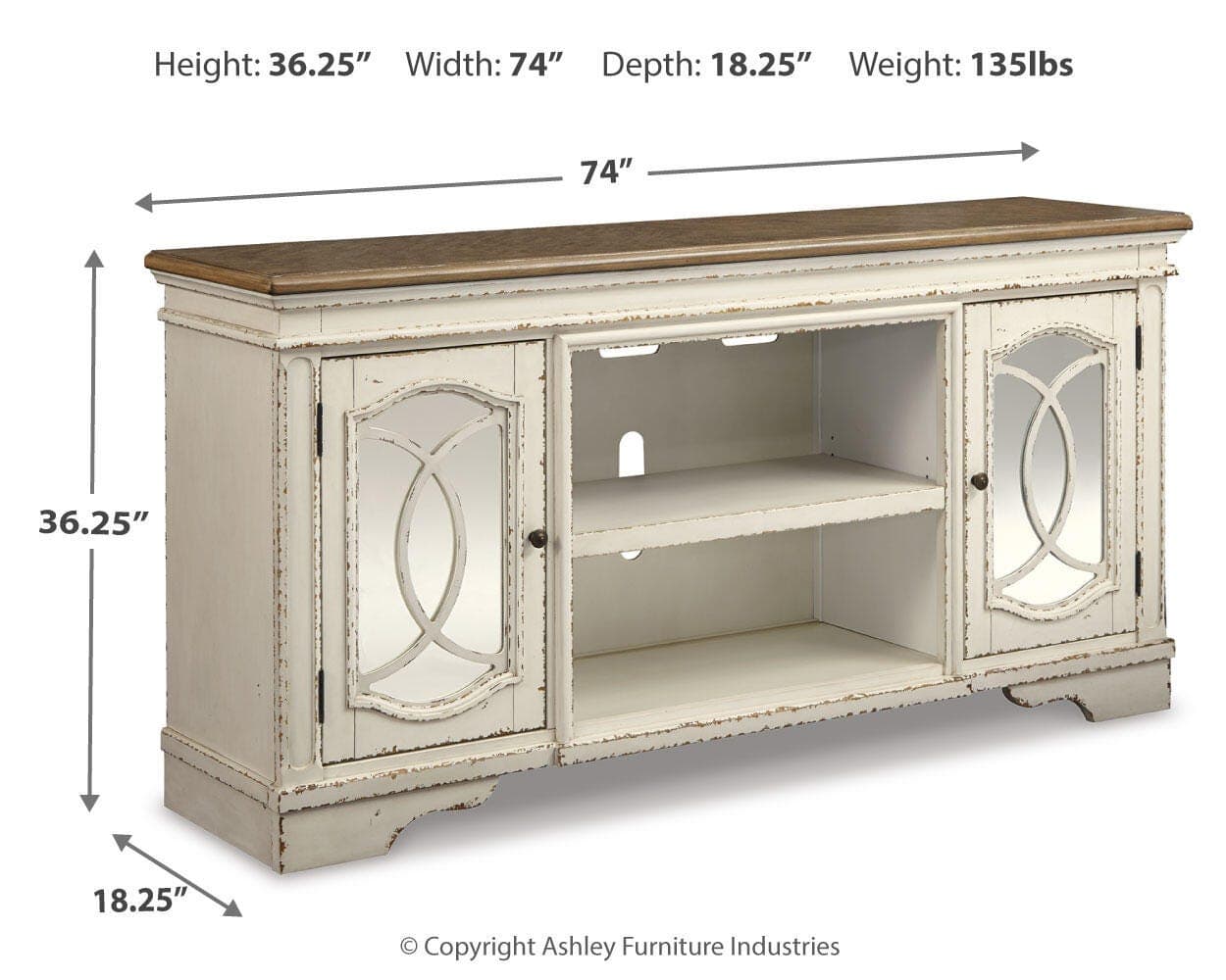 Realyn 74" TV Stand — White & Brown/Beige — view 4