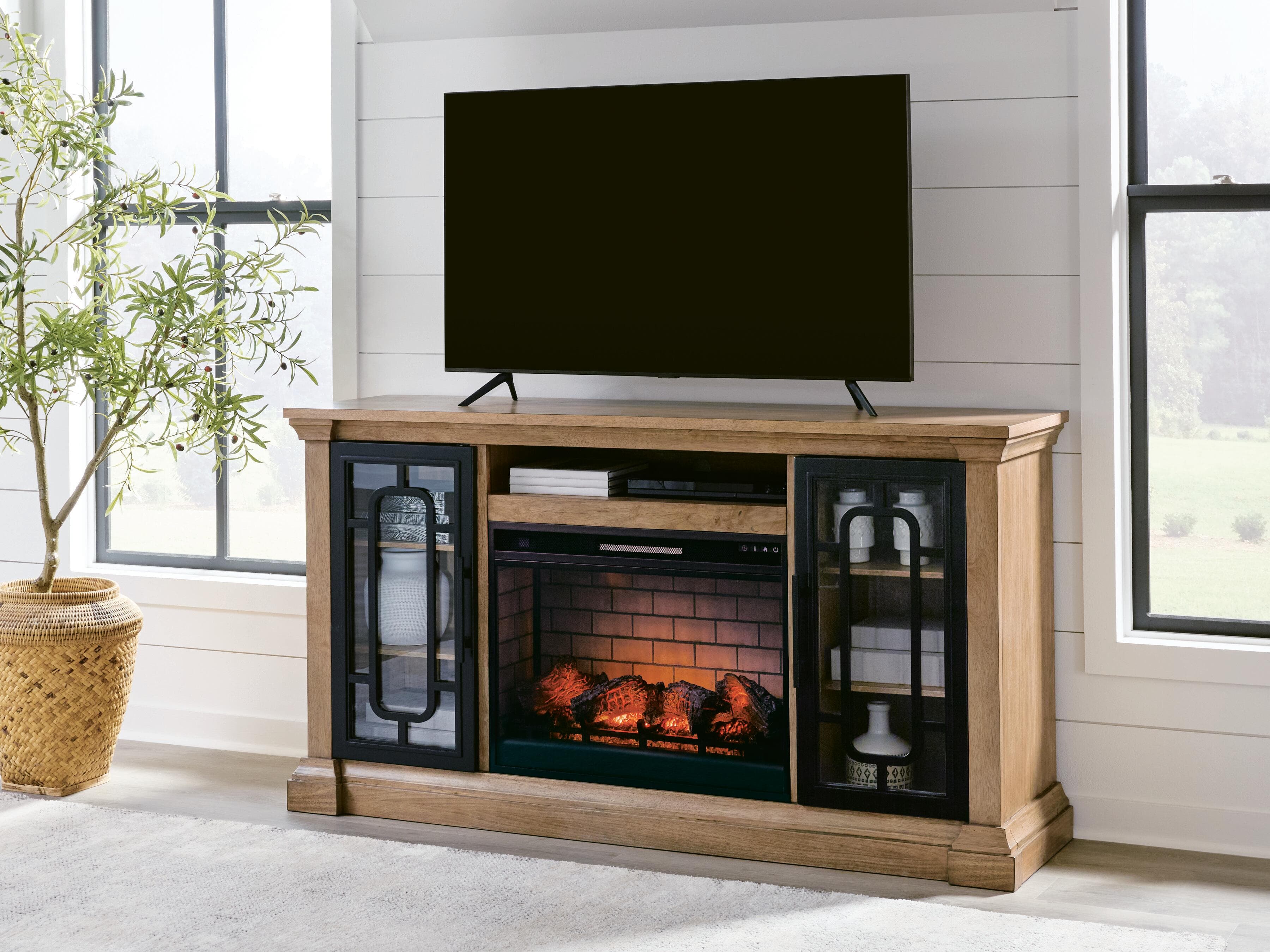 Wittenmyer 72" TV Stand with Electric Fireplace — Natural/Black — view 2