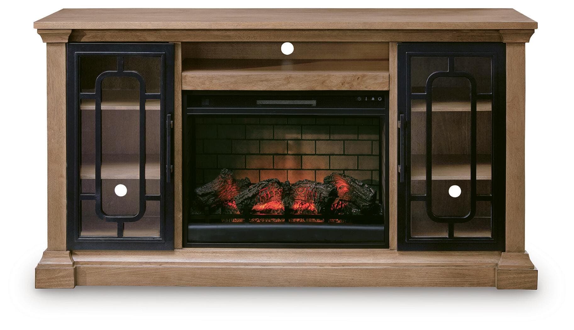 Wittenmyer 72" TV Stand with Electric Fireplace — Natural/Black — view 3