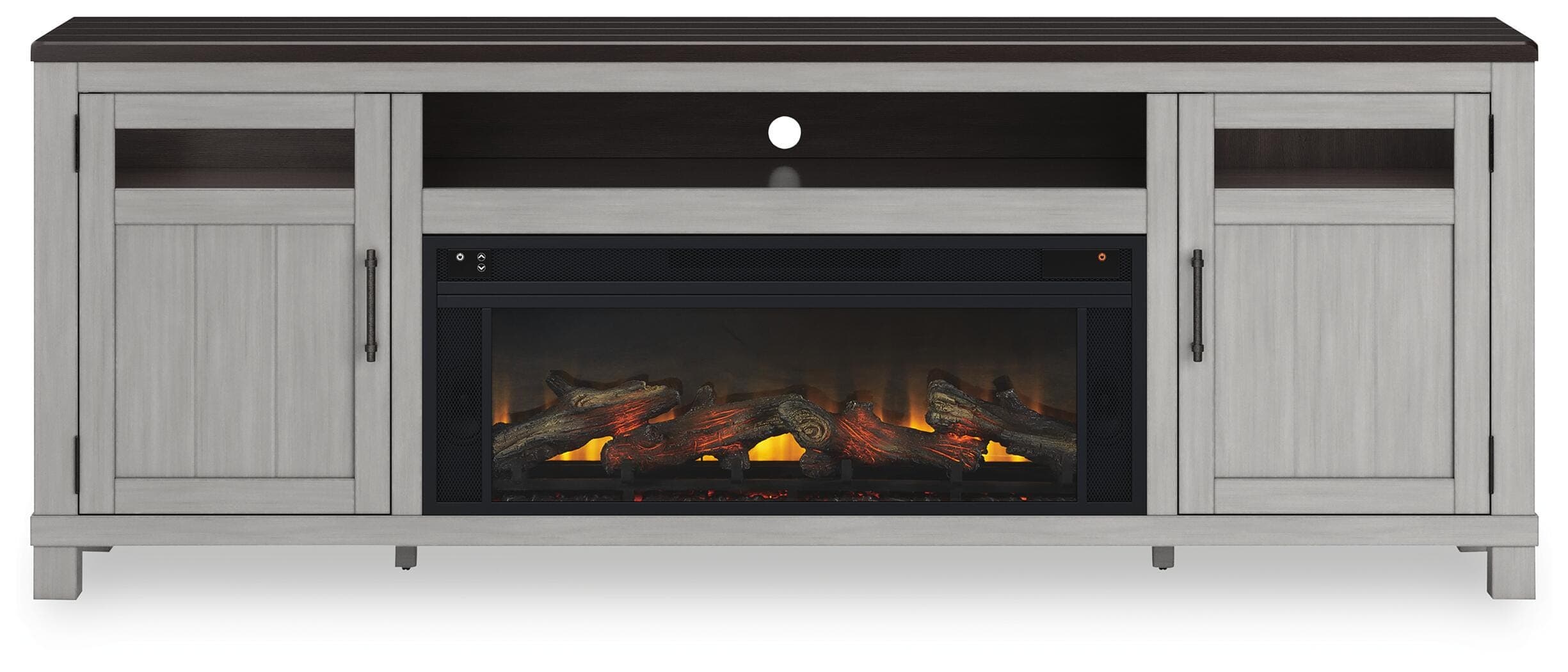 Darborn 88" TV Stand with Electric Fireplace — Black/Gray & Brown/Beige — view 3