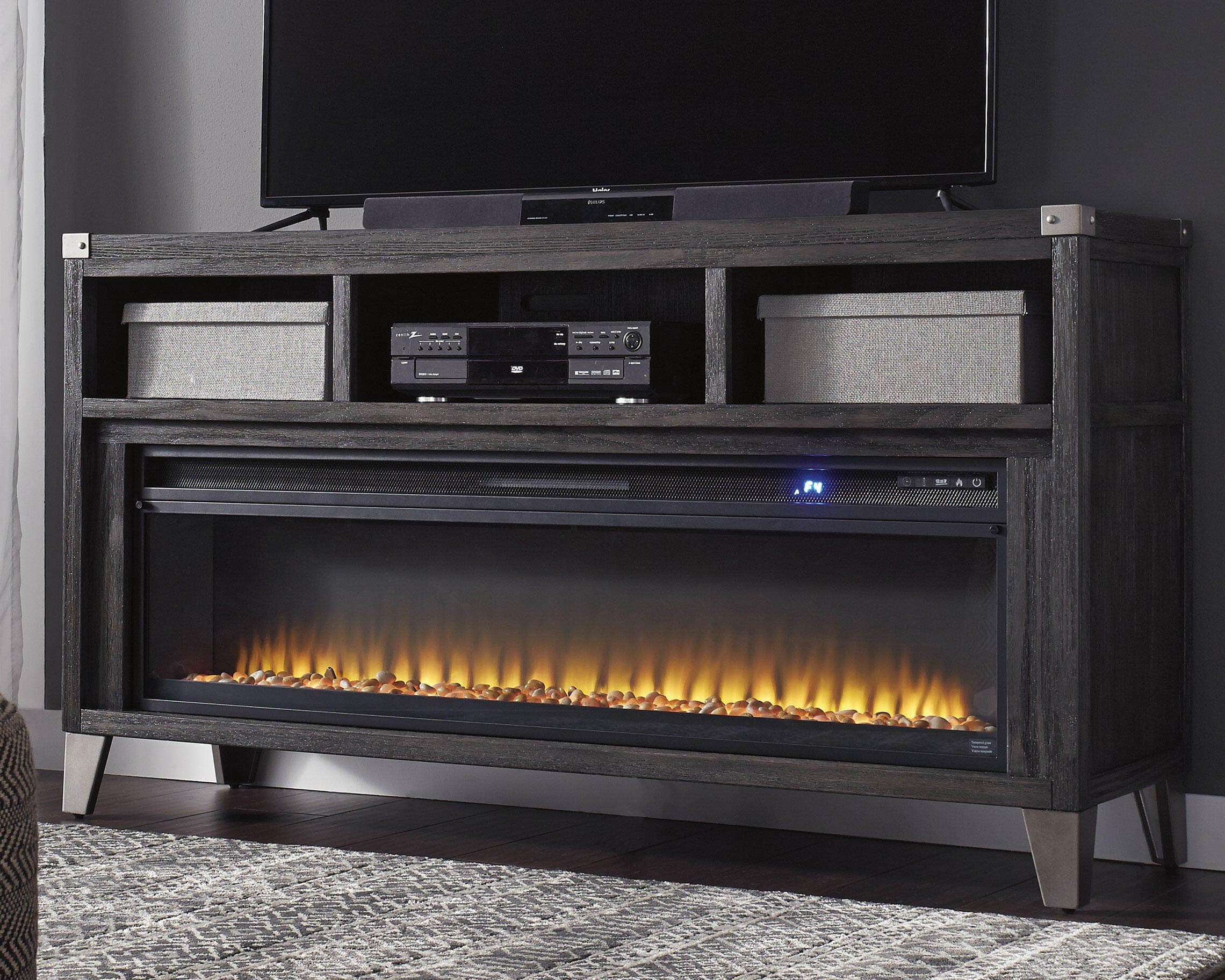 Todoe 65" TV Stand with Electric Fireplace — Black/Gray — view 2