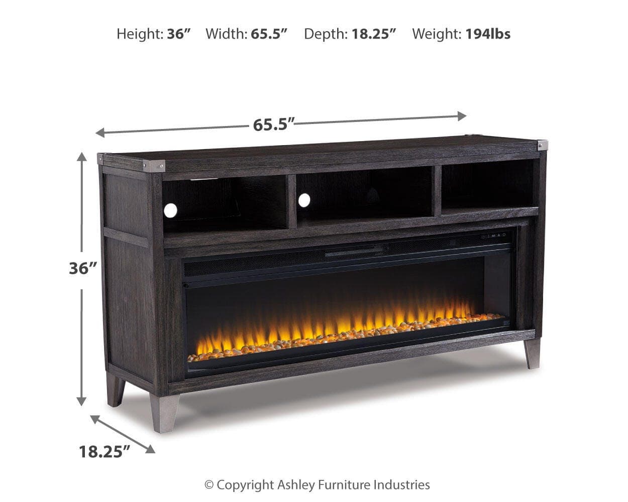 Todoe 65" TV Stand with Electric Fireplace — Black/Gray — view 4