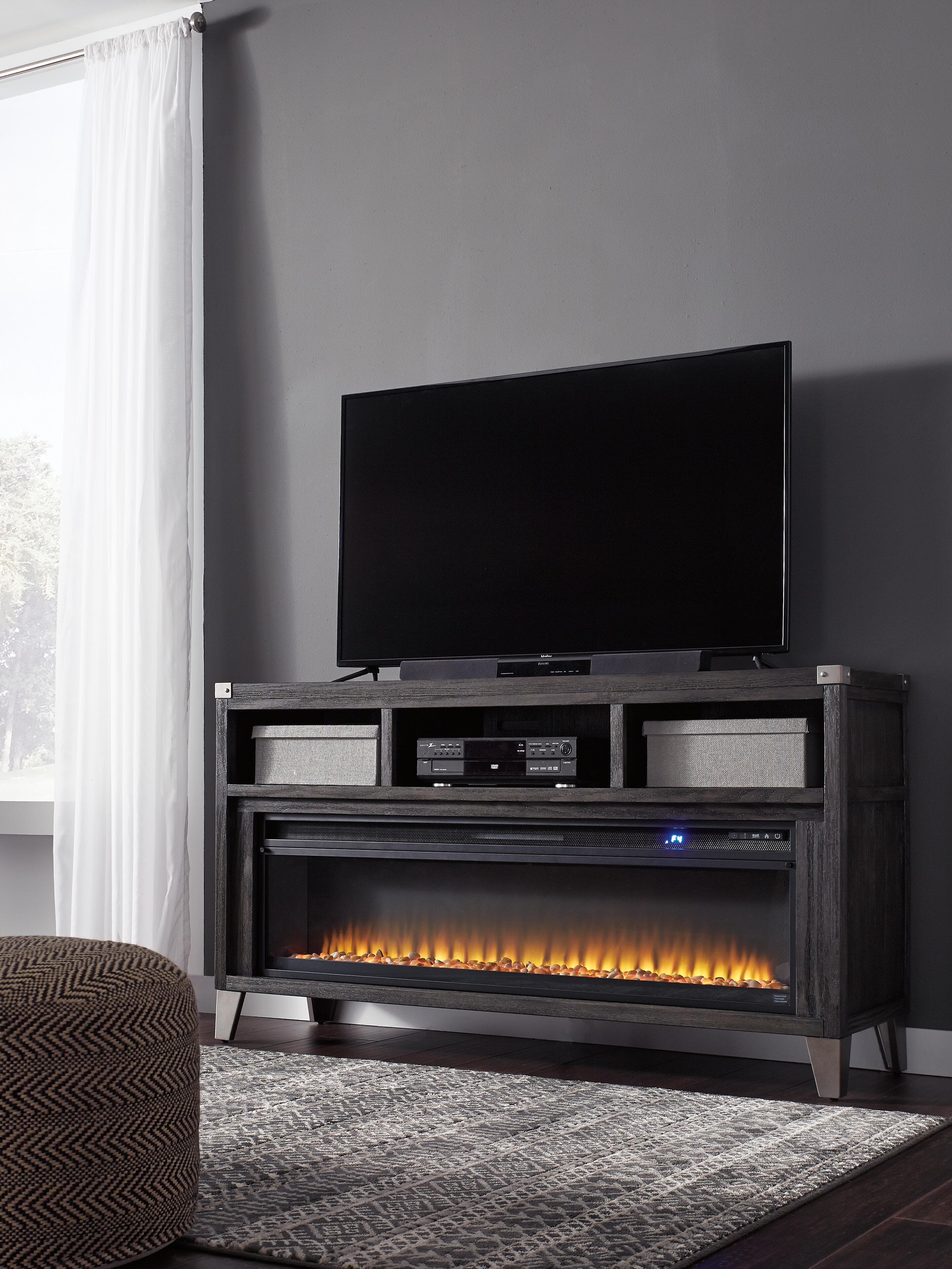 Todoe 65" TV Stand with Electric Fireplace — Black/Gray — view 3