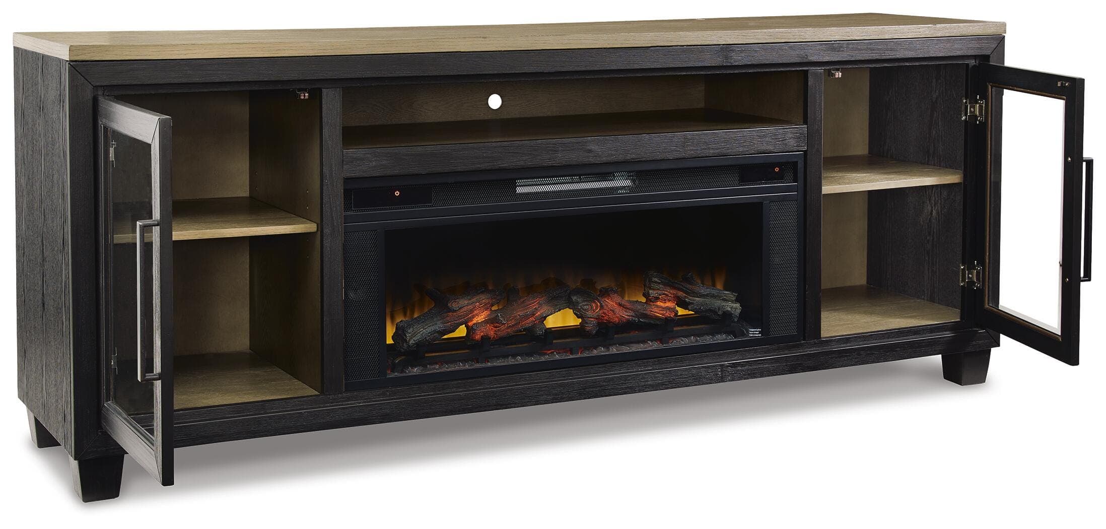 Foyland 83" TV Stand with Electric Fireplace — Black/Gray & Brown/Beige — view 3