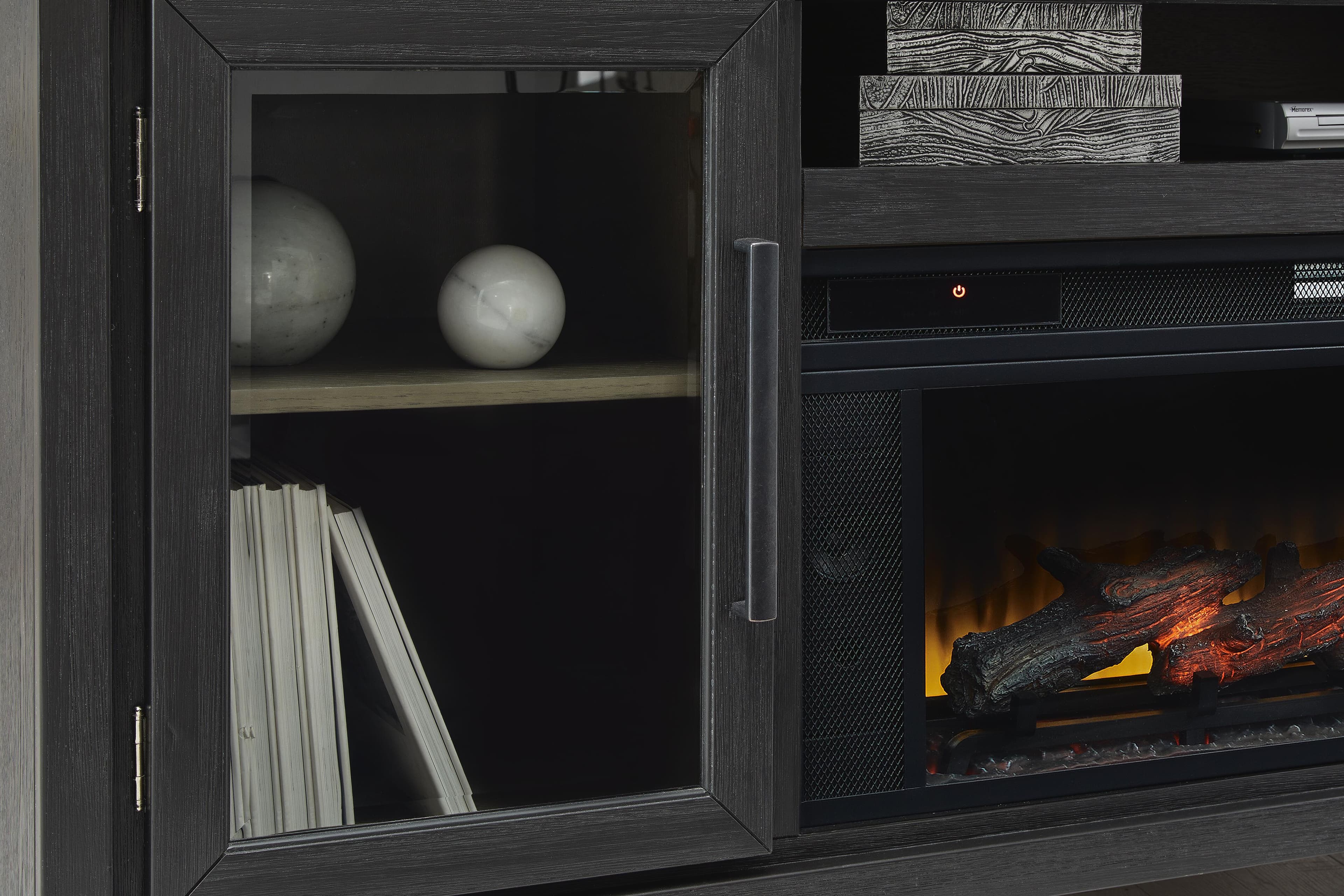 Foyland 83" TV Stand with Electric Fireplace — Black/Gray & Brown/Beige — view 6