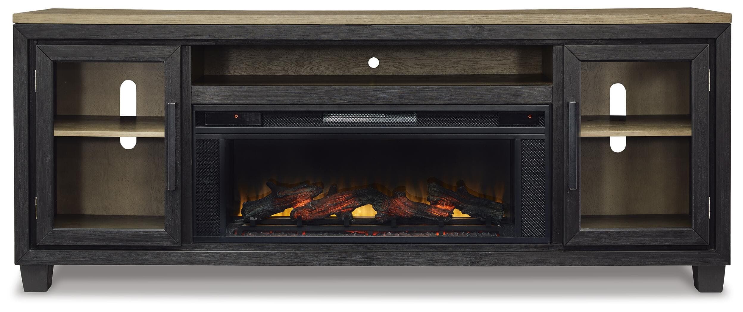 Foyland 83" TV Stand with Electric Fireplace — Black/Gray & Brown/Beige — view 4