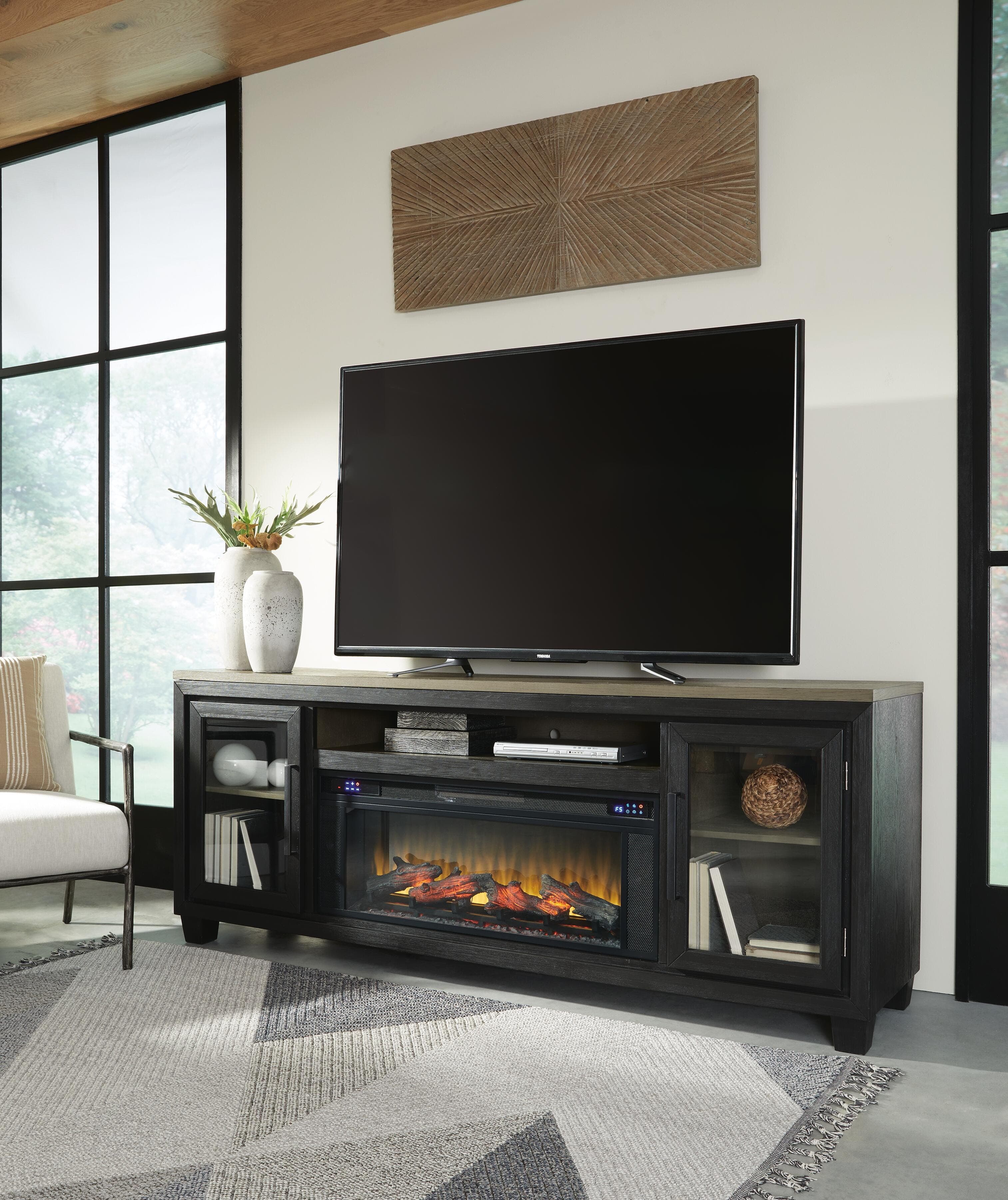 Foyland 83" TV Stand with Electric Fireplace — Black/Gray & Brown/Beige — view 2