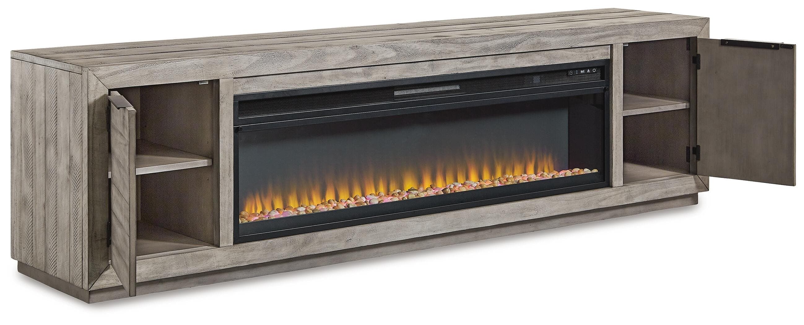 Naydell 92" TV Stand with Electric Fireplace — Black/Gray — view 3
