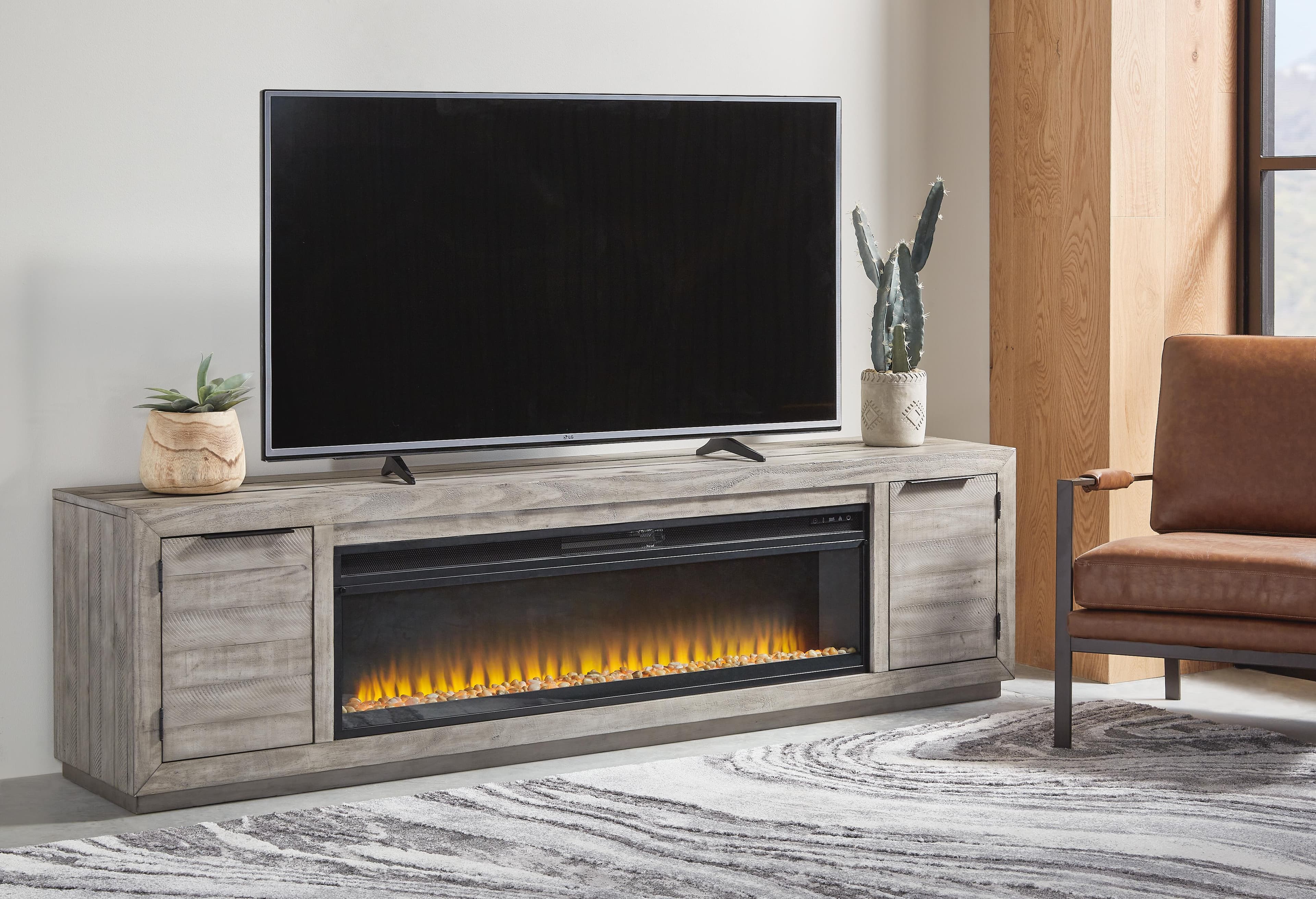 Naydell 92" TV Stand with Electric Fireplace — Black/Gray — view 2